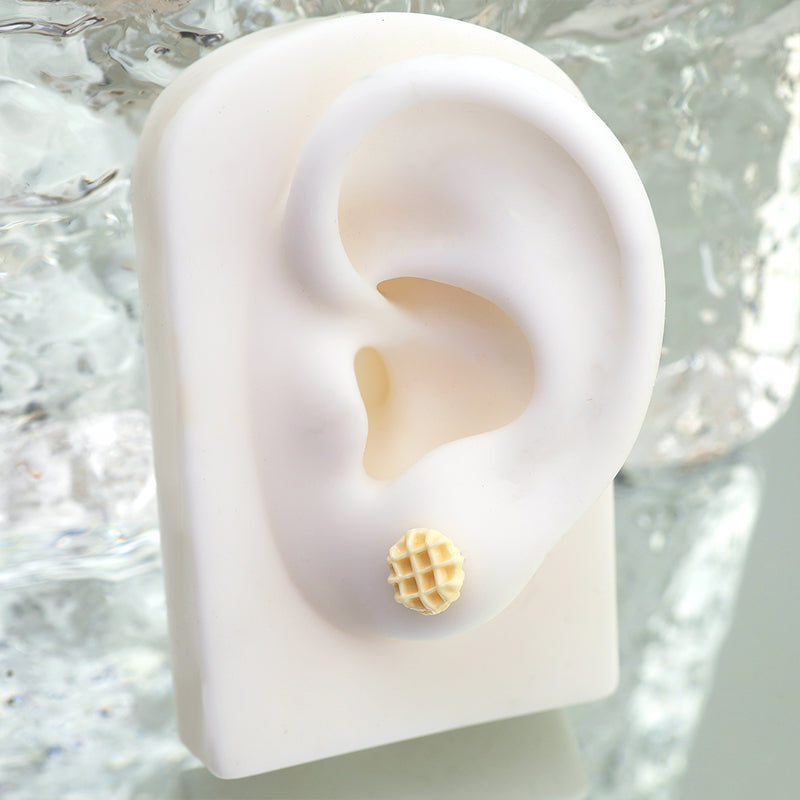Star Baker - Cute Waffle Stainless Steel Ear Studs - Star Baker - Cute Waffle Stainless Steel Ear Studs - Single / 0.8mm/20G by CRUXJEWELRY