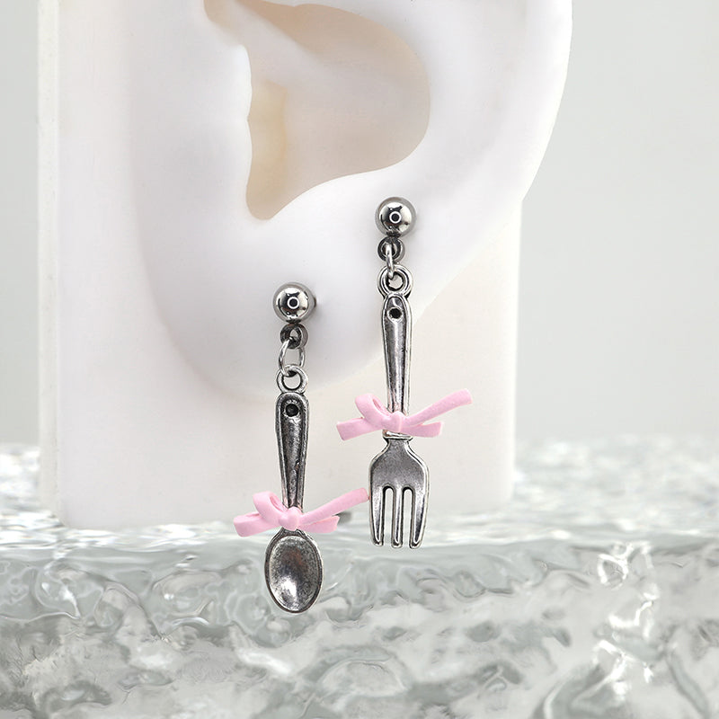 Star Baker- Cute Spoon & Fork stainless steel Earring - Star Baker- Cute Spoon & Fork stainless steel Earring - Set / 0.8mm-20G by CRUXJEWELRY