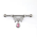 Pink CZ Bow Pendant stainless steel Industrial Barbell - Pink CZ Bow Pendant stainless steel Industrial Barbell - 34mm by CRUXJEWELRY
