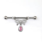 Pink CZ Bow Pendant stainless steel Industrial Barbell - Pink CZ Bow Pendant stainless steel Industrial Barbell - 34mm by CRUXJEWELRY