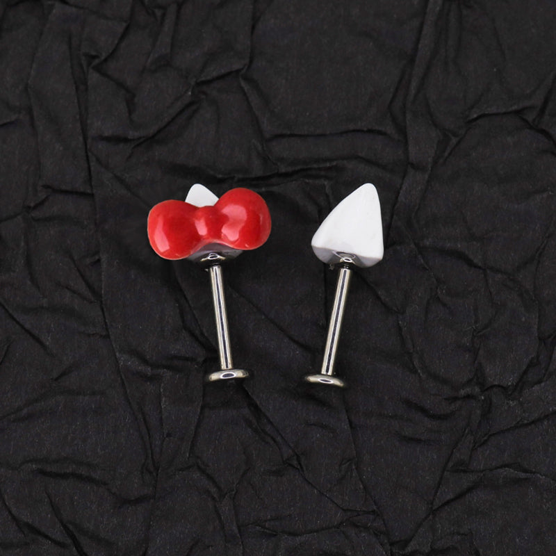 Paws & Purrs - Cute Kitty Bow Titanium Helix Studs - Paws & Purrs - Cute Kitty Bow Titanium Helix Studs - Bowkont / 6mm by CRUXJEWELRY