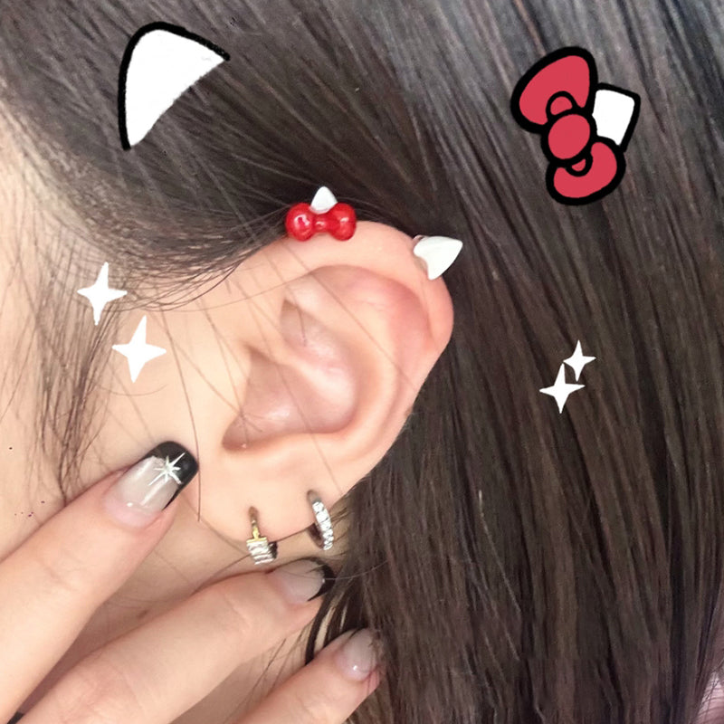 Paws & Purrs - Cute Kitty Bow Titanium Helix Studs - Paws & Purrs - Cute Kitty Bow Titanium Helix Studs - Bowkont / 6mm by CRUXJEWELRY