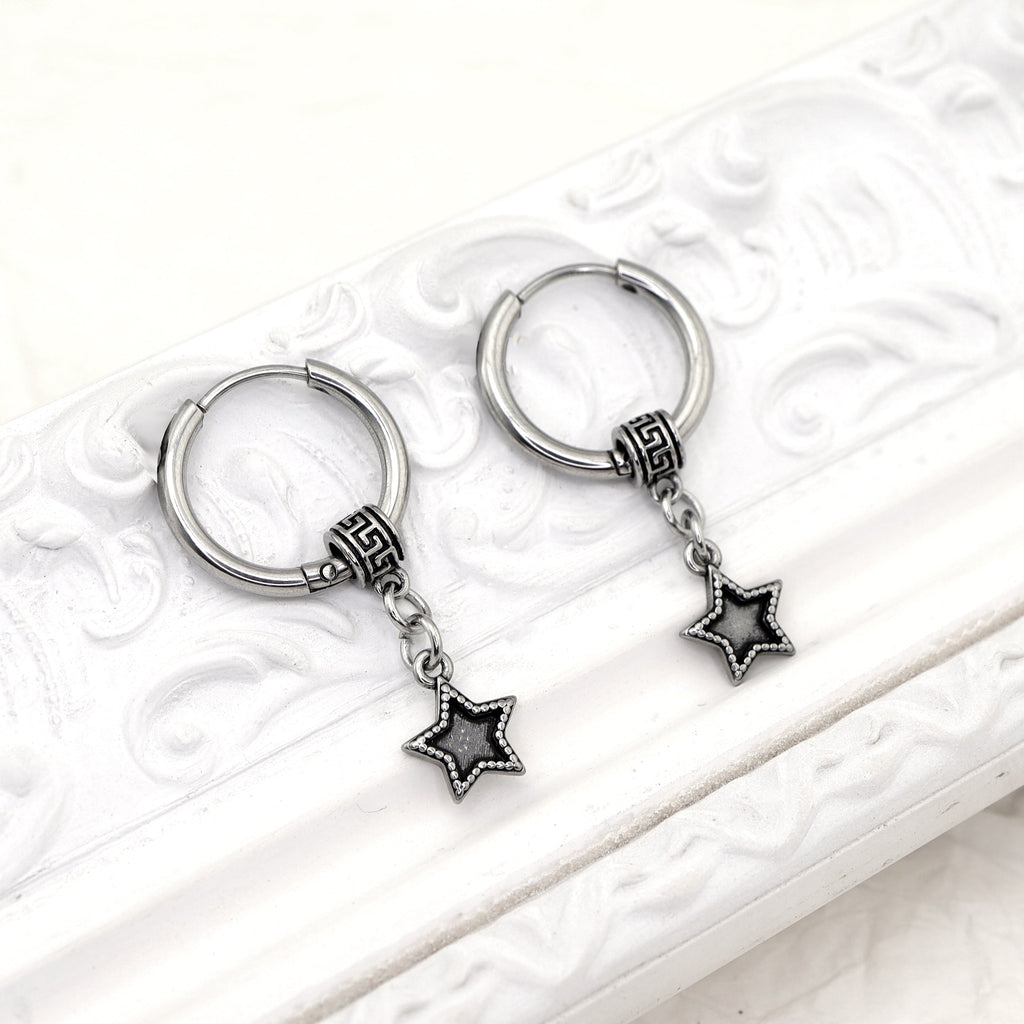 Black Star Dangle Stainless Steel Earrings - Black Star Dangle Stainless Steel Earrings - Single by CRUXJEWELRY