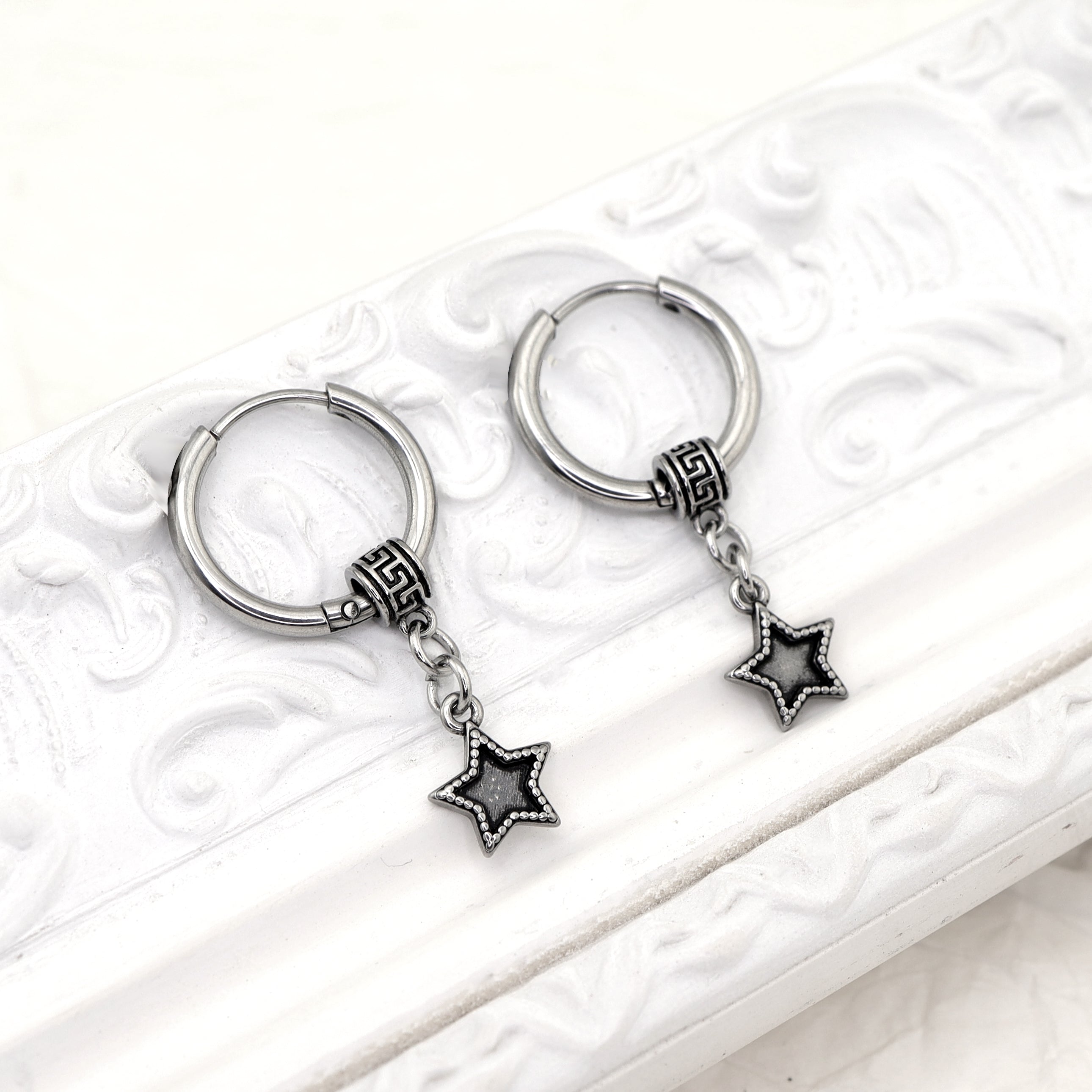 Black Star Dangle Stainless Steel Earrings - Black Star Dangle Stainless Steel Earrings - Single by CRUXJEWELRY