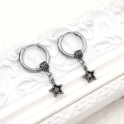 Black Star Dangle Stainless Steel Earrings - product overview