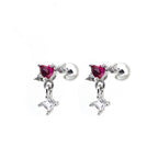 20G Arrow Through Pink Heart CZ Dangle Ear Studs - 20G Arrow Through Pink Heart CZ Dangle Ear Studs - Pink / Single by CRUXJEWELRY