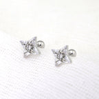 Four-Point Star CZ Thin Gauge Ear Studs - Four-Point Star CZ Thin Gauge Ear Studs - Single by CRUXJEWELRY