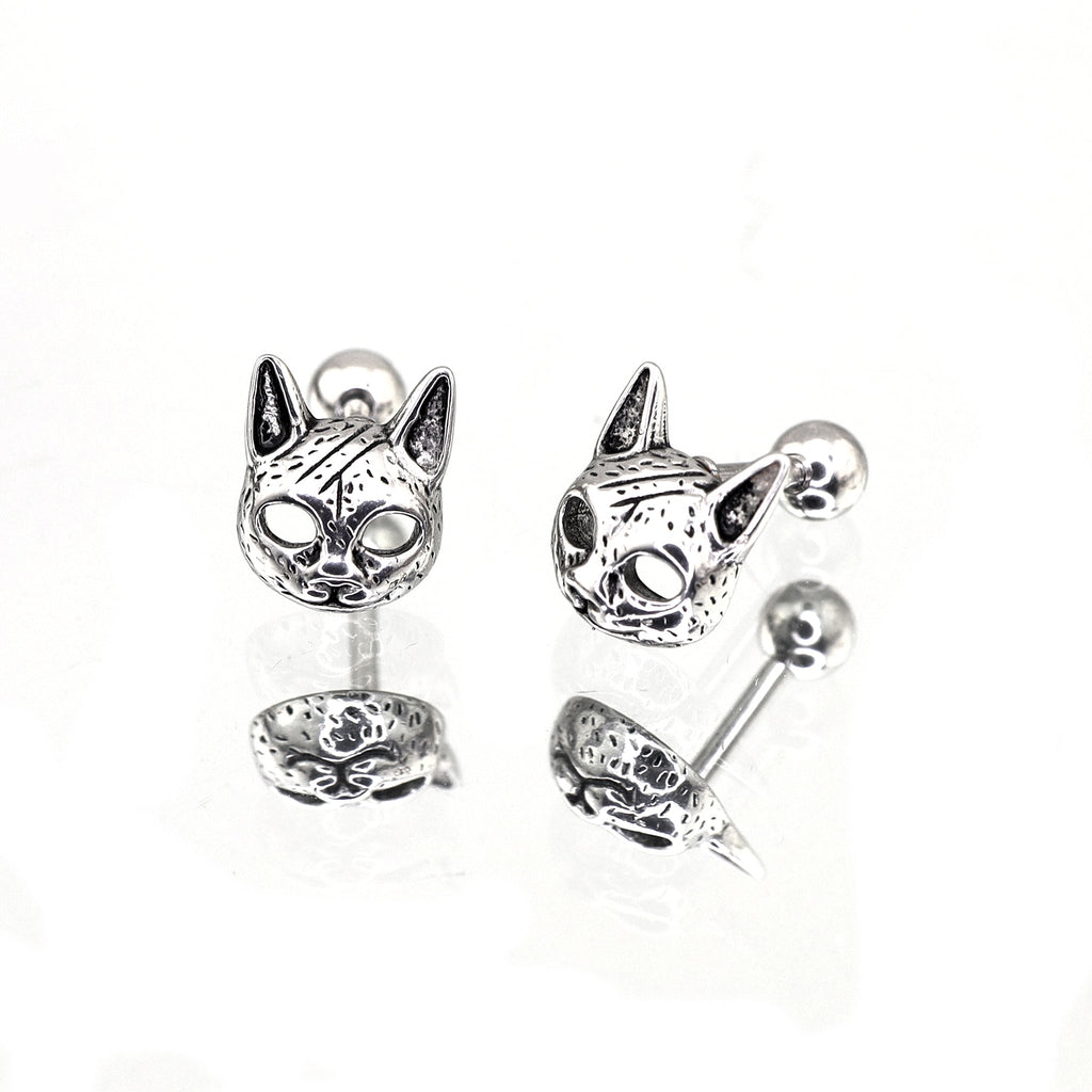 Vintage Openwork Cat Head Stainless Steel Ear Studs - product overview