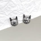 Vintage Openwork Cat Head Stainless Steel Ear Studs - product image 2