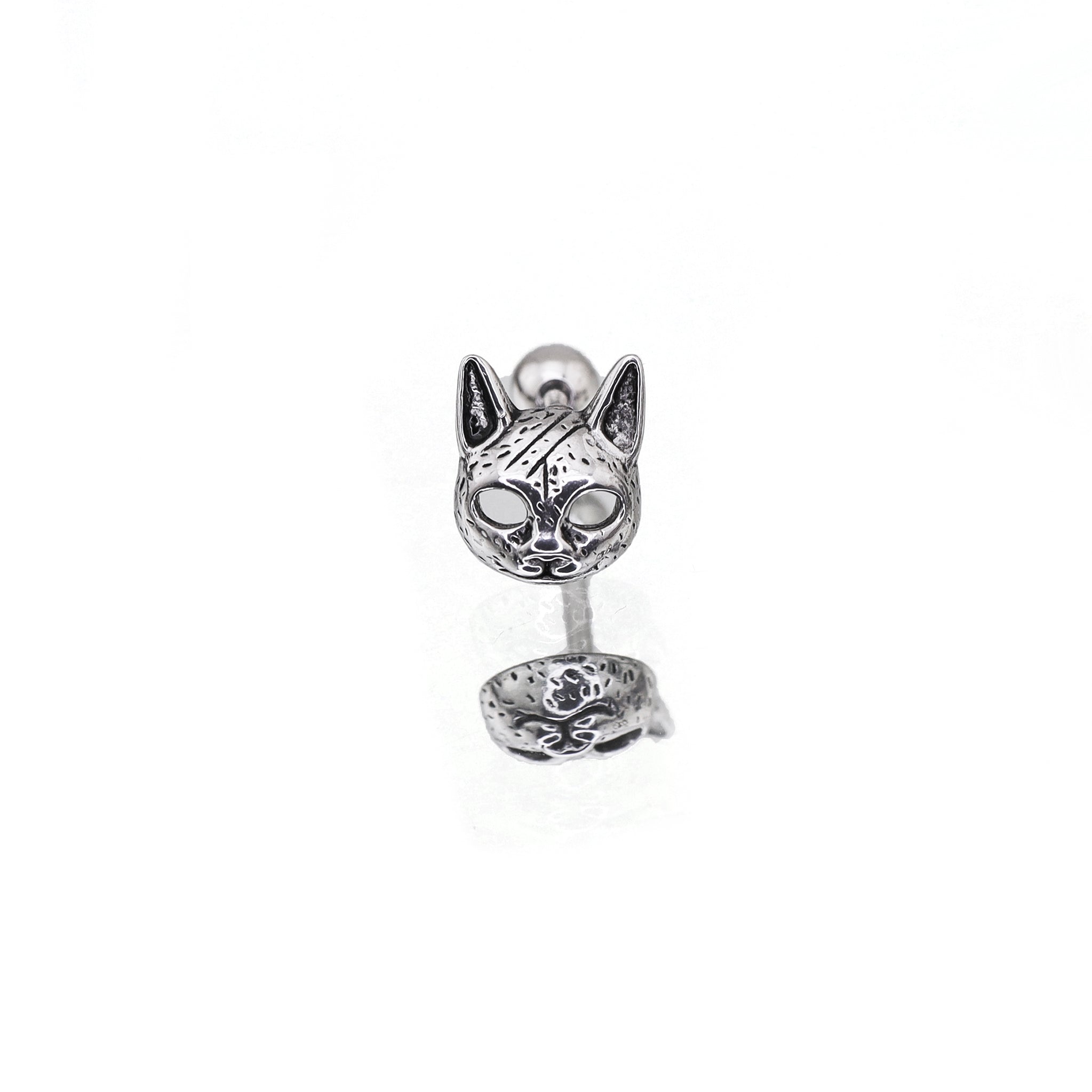 Vintage Openwork Cat Head stainless steel Ear Studs - Vintage Openwork Cat Head stainless steel Ear Studs - Single by CRUXJEWELRY