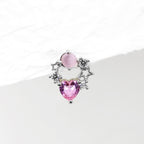 Pink CZ Cat's Eye Floral Halo white-gold-plated copper Ear Studs - Pink CZ Cat's Eye Floral Halo white-gold-plated copper Ear Studs - Single by CRUXJEWELRY