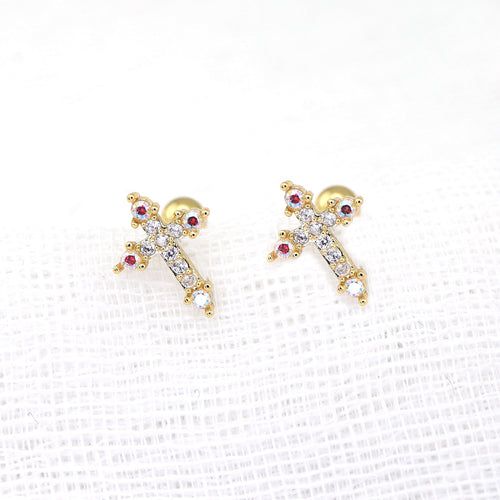 20G Thin Gauge CZ Crux Ear Studs - 20G Thin Gauge CZ Crux Ear Studs - Gold / Set by CRUXJEWELRY