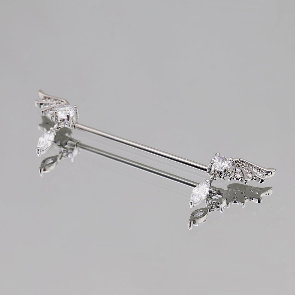Wing CZ Pendant stainless steel Industrial Barbell - Wing CZ Pendant stainless steel Industrial Barbell - Default Title by CRUXJEWELRY