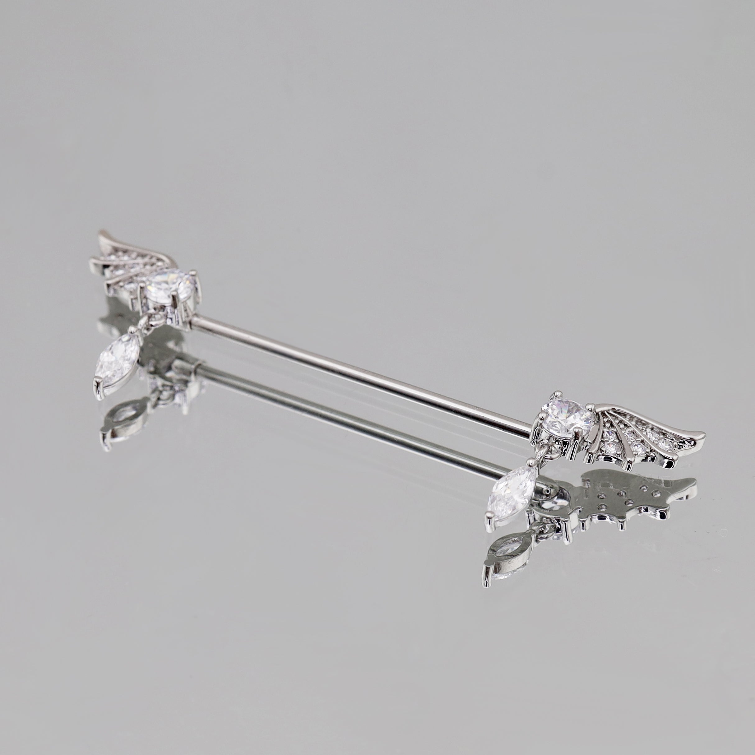 Wing CZ Pendant stainless steel Industrial Barbell - Wing CZ Pendant stainless steel Industrial Barbell - Default Title by CRUXJEWELRY