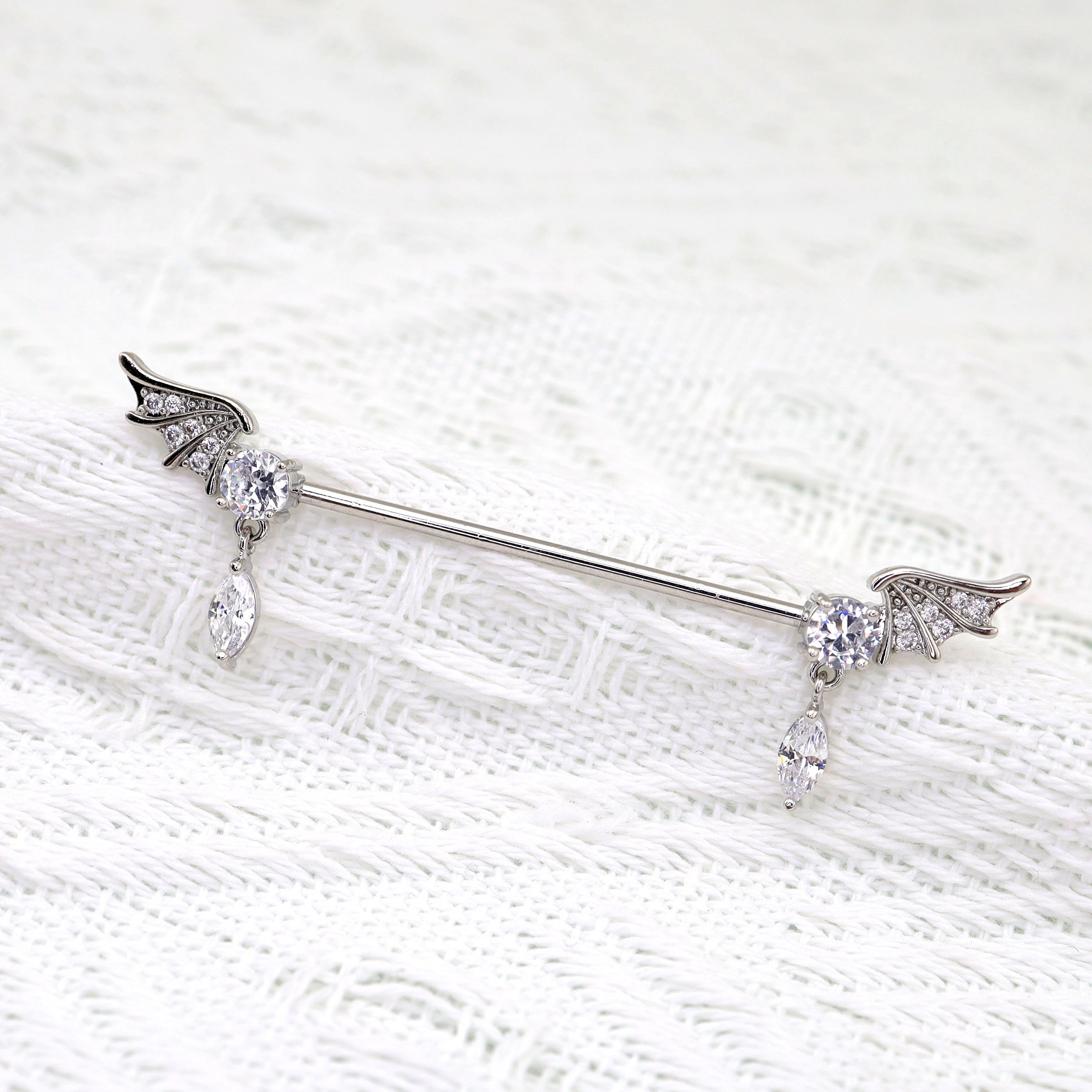 Wing CZ Pendant stainless steel Industrial Barbell - Wing CZ Pendant stainless steel Industrial Barbell - Default Title by CRUXJEWELRY