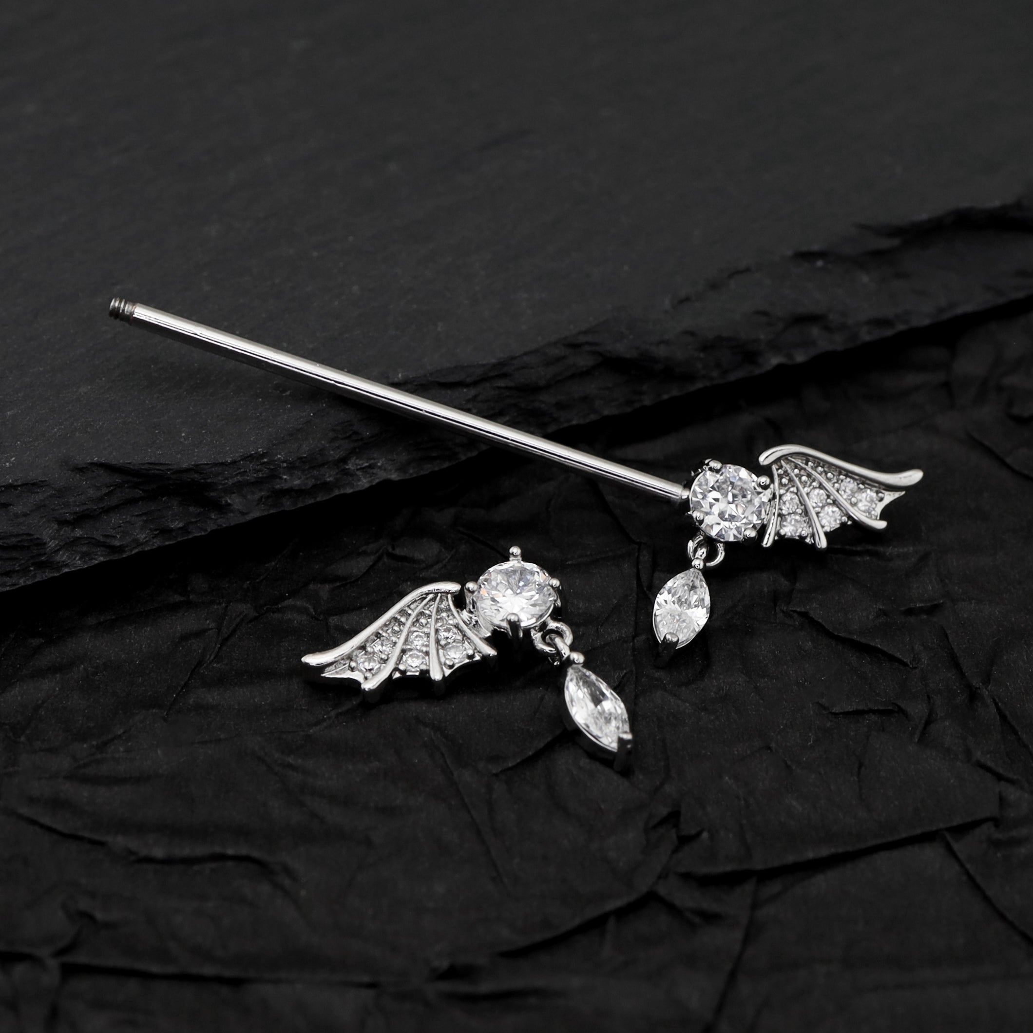 Wing CZ Pendant stainless steel Industrial Barbell - Wing CZ Pendant stainless steel Industrial Barbell - Default Title by CRUXJEWELRY