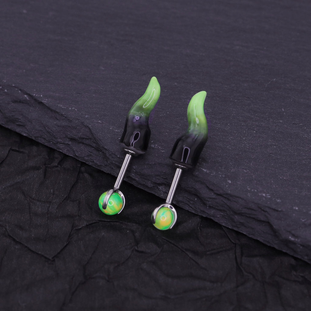 CRUX - PAIR OF Satan Demon Horn Titanium Cartilage Studs - CRUX - PAIR OF Satan Demon Horn Titanium Cartilage Studs - 6mm by CRUXJEWELRY