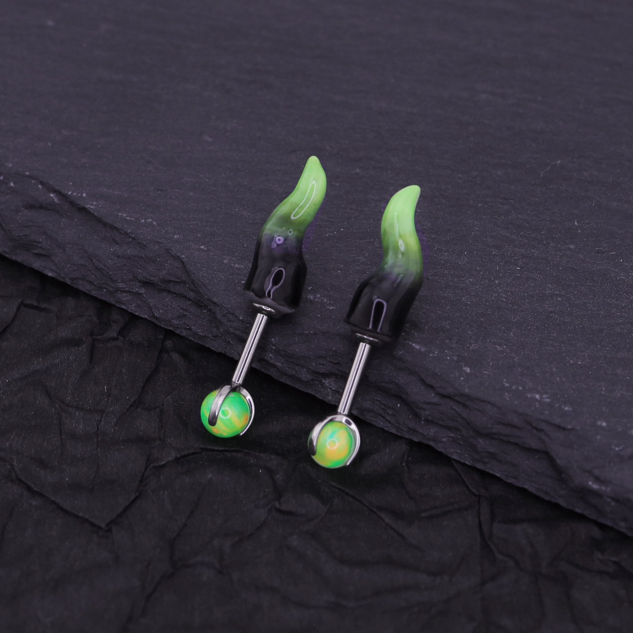 CRUX - PAIR OF Satan Demon Horn Titanium Cartilage Studs - CRUX - PAIR OF Satan Demon Horn Titanium Cartilage Studs - 6mm by CRUXJEWELRY