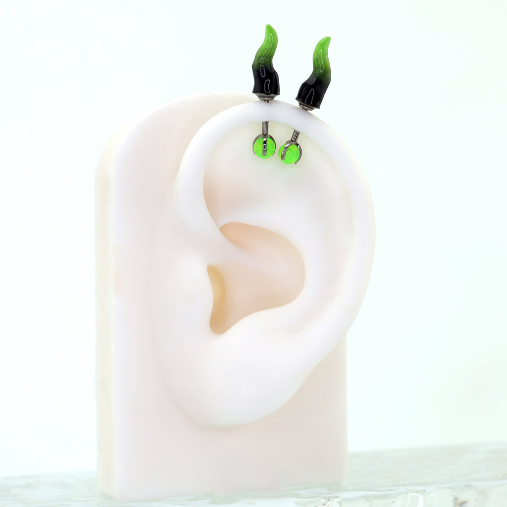 CRUX - PAIR OF Satan Demon Horn Titanium Cartilage Studs - CRUX - PAIR OF Satan Demon Horn Titanium Cartilage Studs - 6mm by CRUXJEWELRY