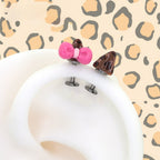 Kitty Bow Leopard Print Titanium Helix Earrings - Kitty Bow Leopard Print Titanium Helix Earrings - Leopard Print Kitty Set / 6mm by CRUXJEWELRY