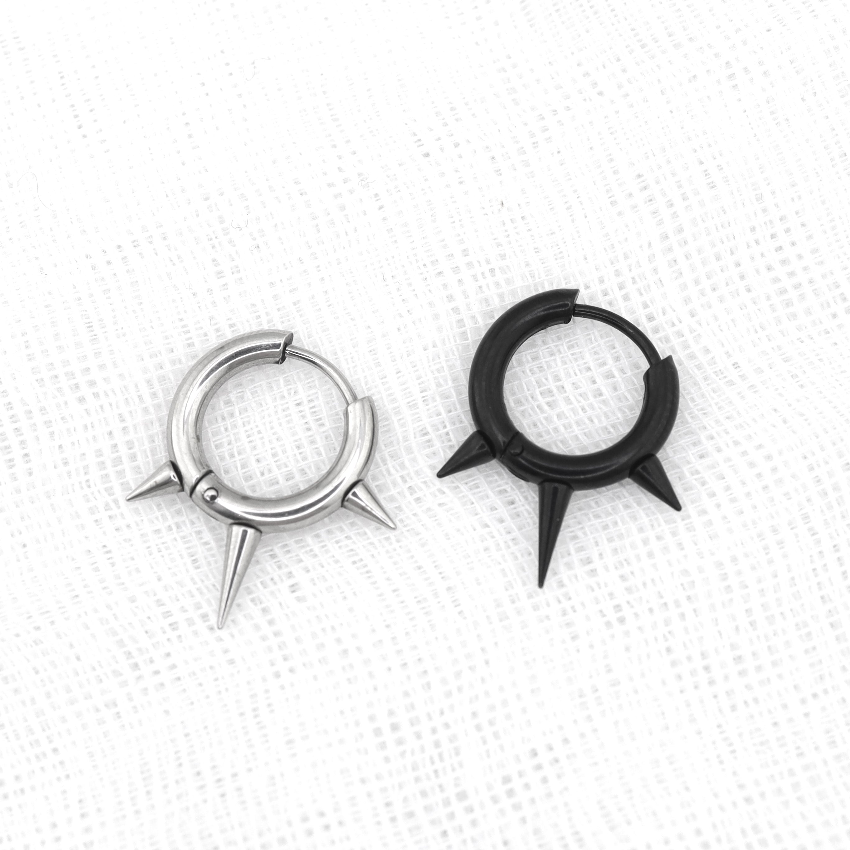 PAIR OF Black & White Spike stainless steel Ear Rings - PAIR OF Black & White Spike stainless steel Ear Rings - Set by CRUXJEWELRY