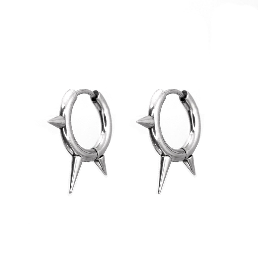 PAIR OF Black & White Spike stainless steel Ear Rings - PAIR OF Black & White Spike stainless steel Ear Rings - Pair of White by CRUXJEWELRY