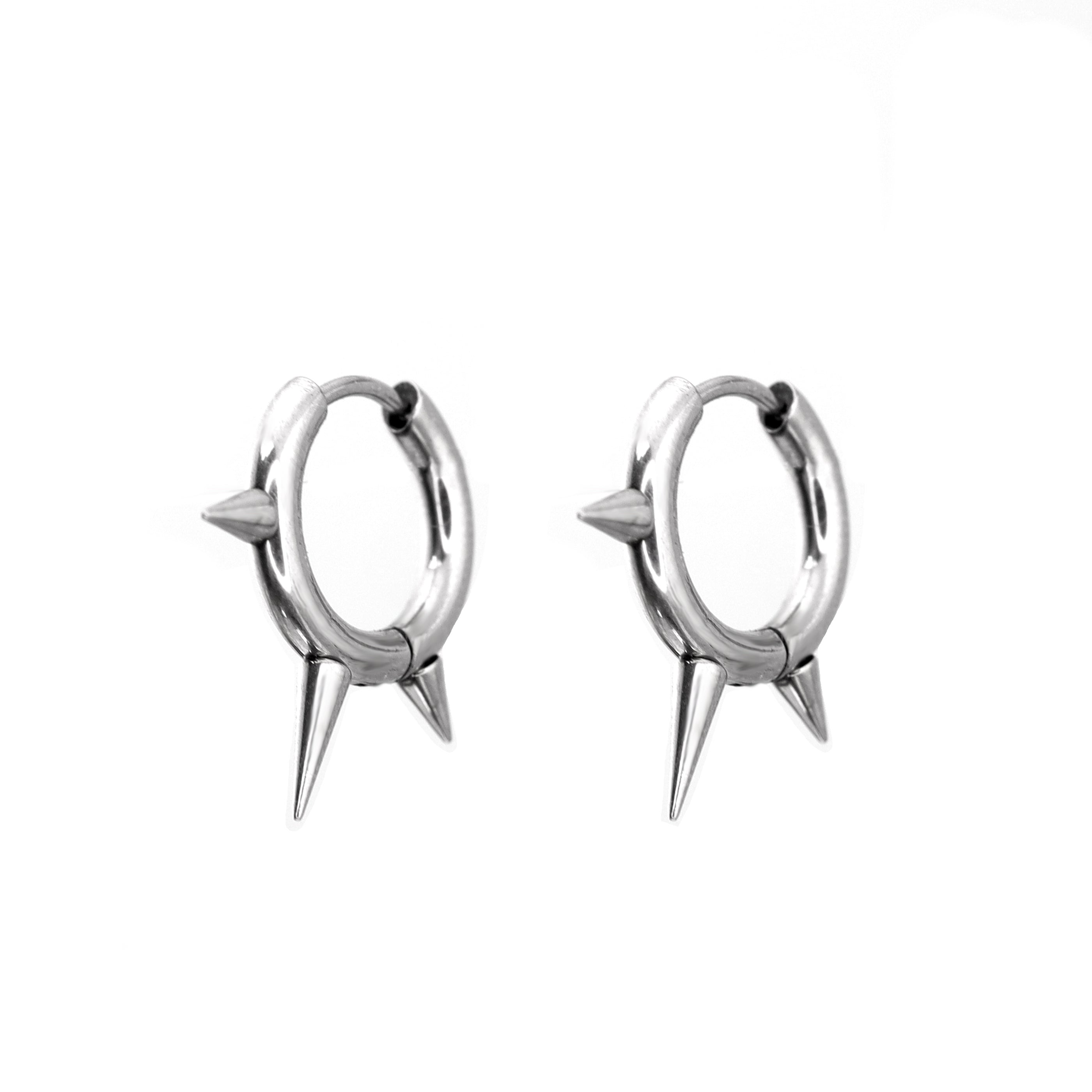 PAIR OF Black & White Spike stainless steel Ear Rings - PAIR OF Black & White Spike stainless steel Ear Rings - Pair of White by CRUXJEWELRY