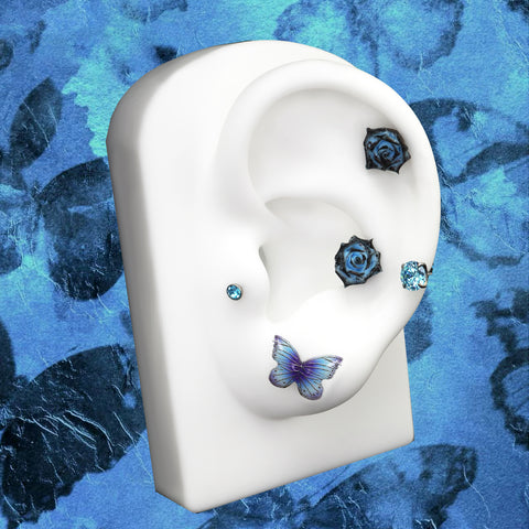 Papillon Floral Murmure Rose Bleu Cartilage et Helix Look 