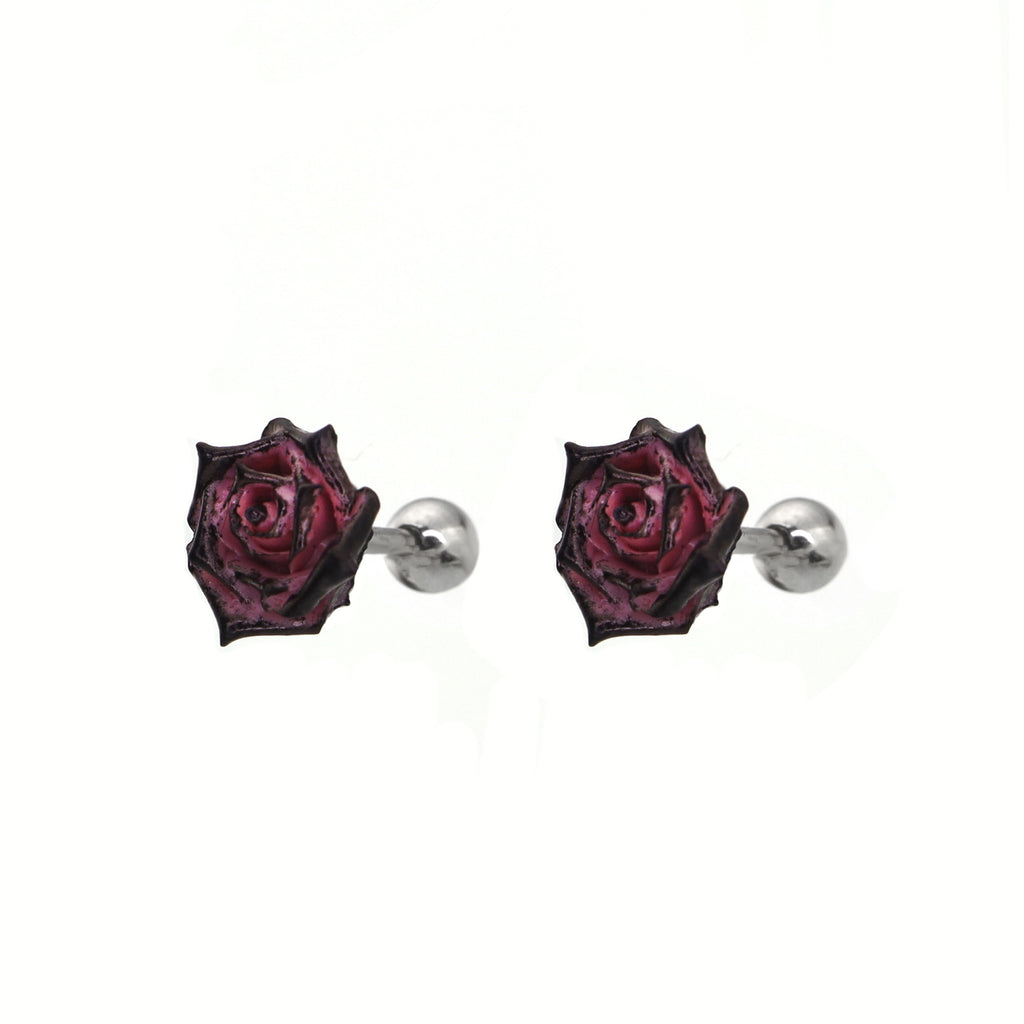 Black Six-Spike Chain Ear Clips - Black Six-Spike Chain Ear Clips - Pair Of Rose Stud by CRUXJEWELRY
