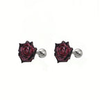 Black Six-Spike Chain Ear Clips - Black Six-Spike Chain Ear Clips - Pair Of Rose Stud by CRUXJEWELRY