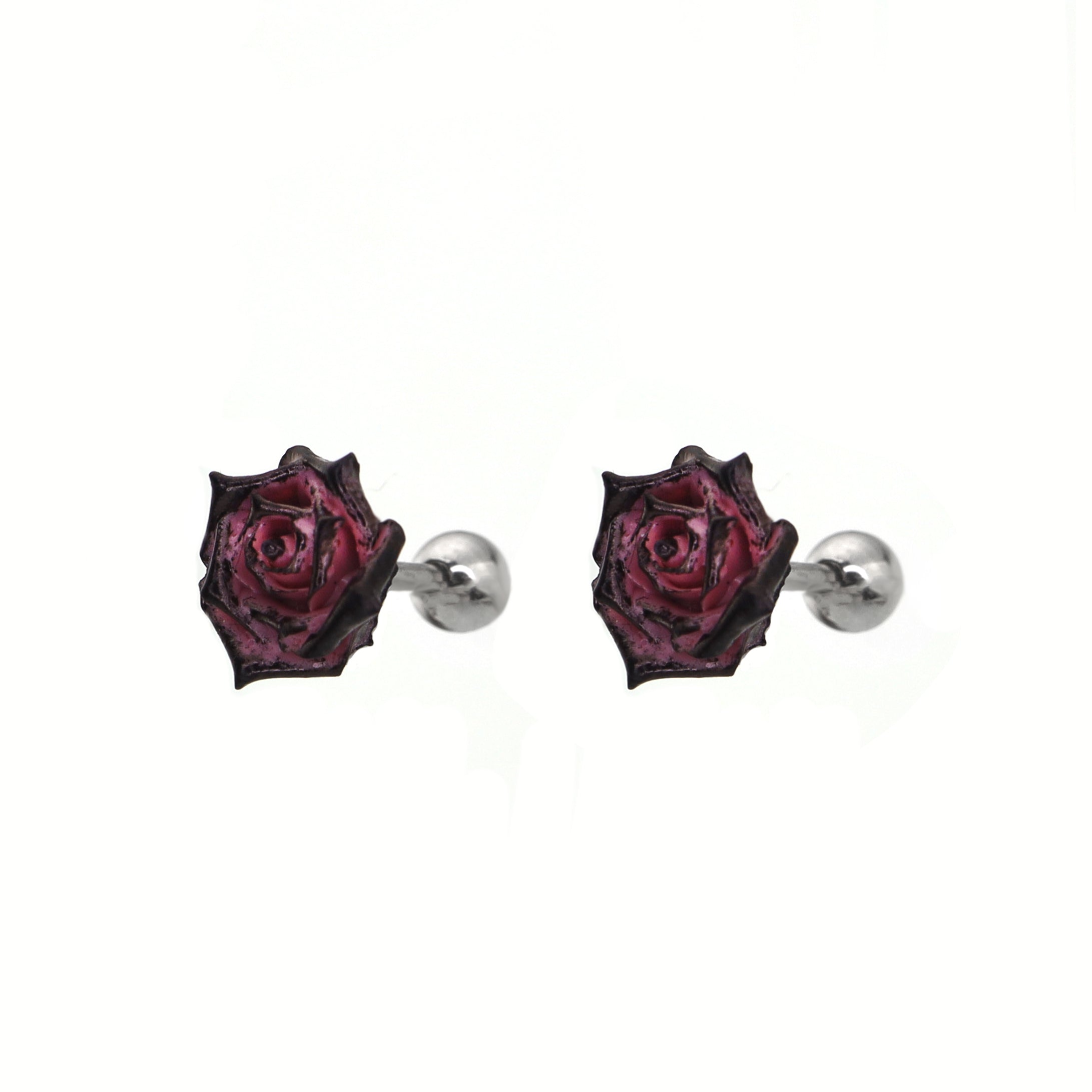 Black Six-Spike Chain Ear Clips - Black Six-Spike Chain Ear Clips - Pair Of Rose Stud by CRUXJEWELRY