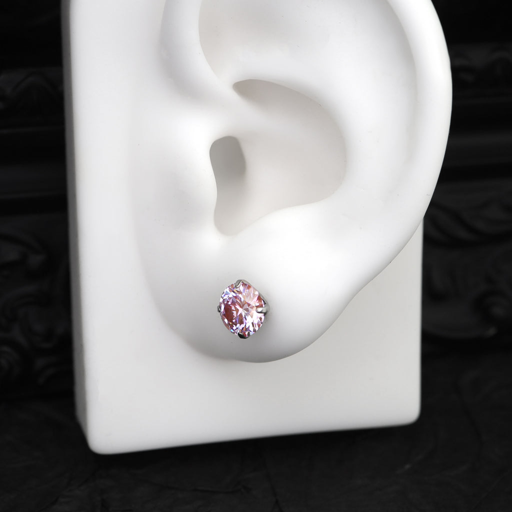 High Shine Pink Moissanite Internally Threaded Titanium Stud - High Shine Pink Moissanite Internally Threaded Titanium Stud - 3mm / 6mm by CRUXJEWELRY