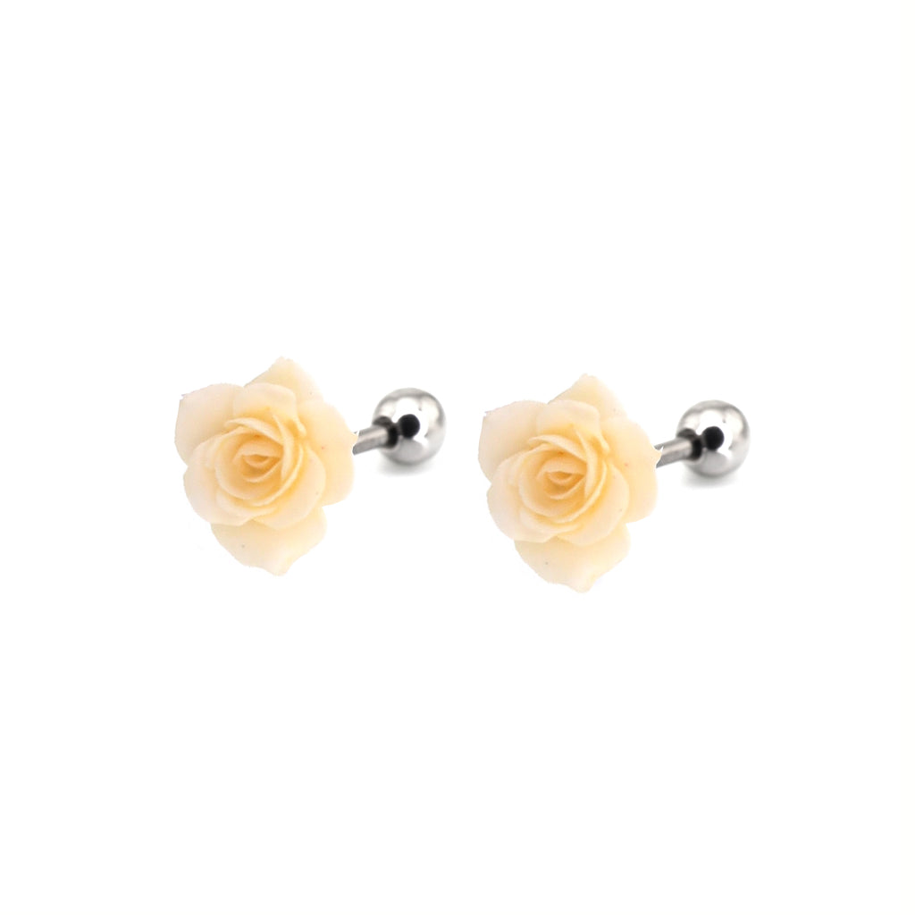 Openwork Rose & Pearl Chain stainless steel Earrings - Openwork Rose & Pearl Chain stainless steel Earrings - Pair Of Rose Studs by CRUXJEWELRY