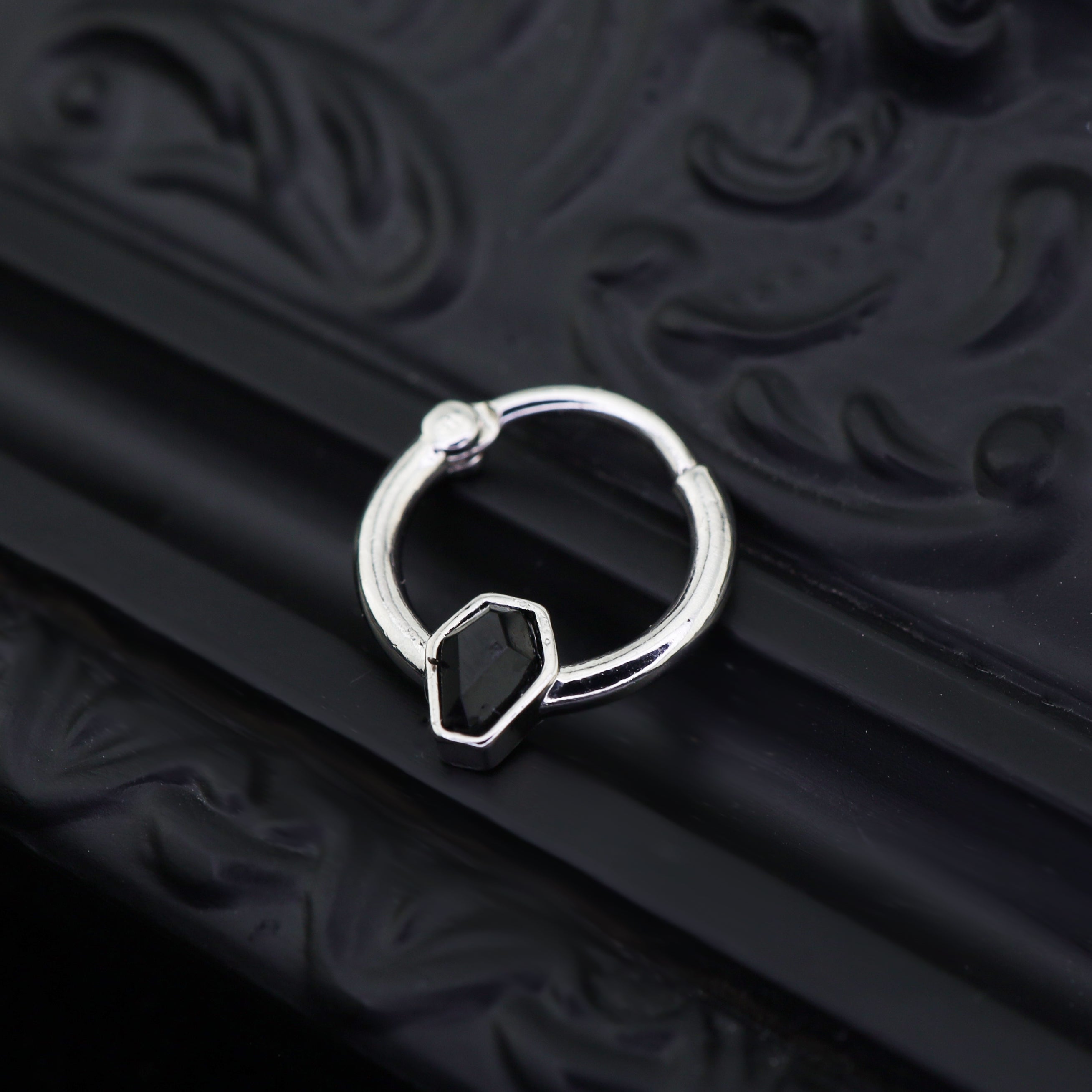 Black CZ Coffin Stainless Steel Clicker Ring - Black CZ Coffin Stainless Steel Clicker Ring - Default Title by CRUXJEWELRY