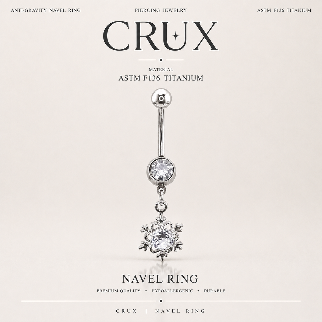 Anneau de nombril pendant en acier inoxydable avec zircon cubique en forme de flocon de neige 