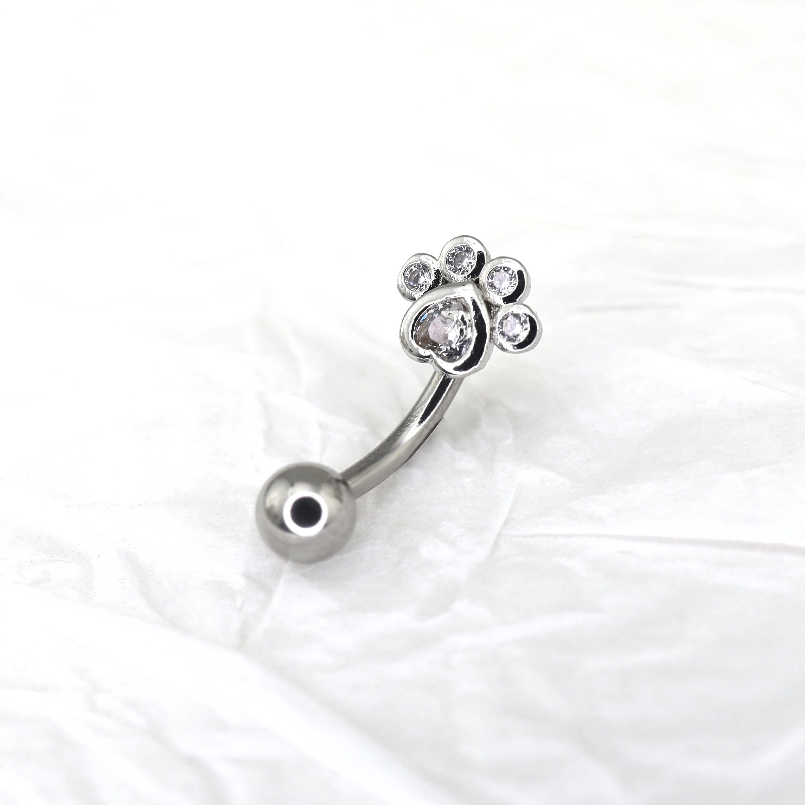 Cat Paw CZ Stainless Steel Navel Ring - Cat Paw CZ Stainless Steel Navel Ring - Default Title by CRUXJEWELRY