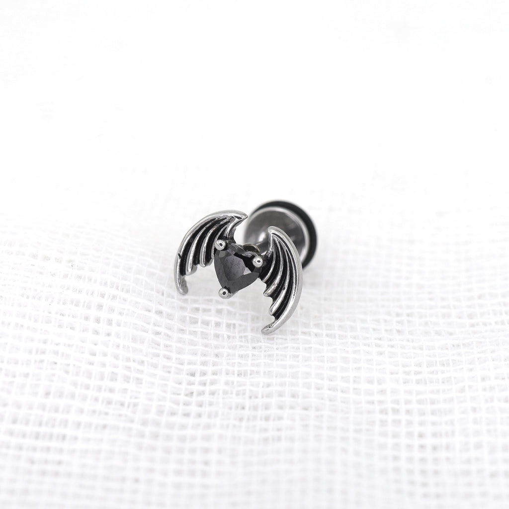 Bat Black CZ Stainless Steel Ear Stud - Bat Black CZ Stainless Steel Ear Stud - Default Title by CRUXJEWELRY