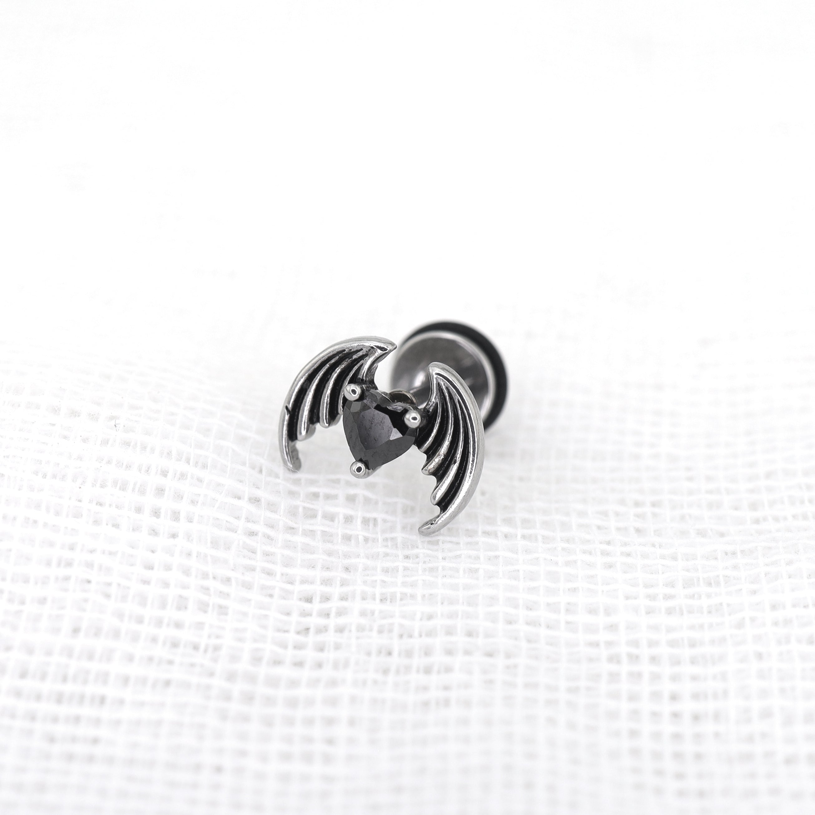 Bat Black CZ Stainless Steel Ear Stud - Bat Black CZ Stainless Steel Ear Stud - Default Title by CRUXJEWELRY
