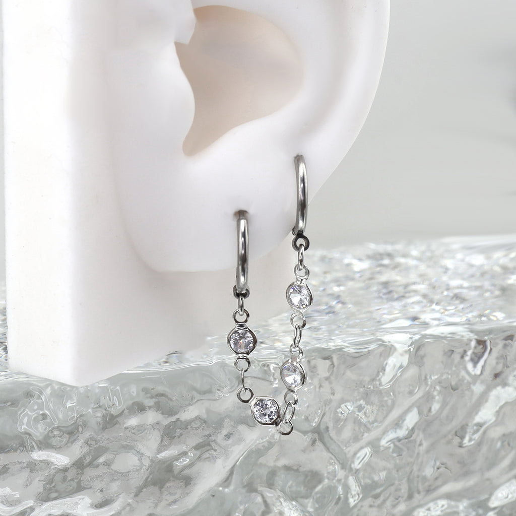 Double Hole CZ Chain stainless steel Earring - Double Hole CZ Chain stainless steel Earring - Default Title by CRUXJEWELRY