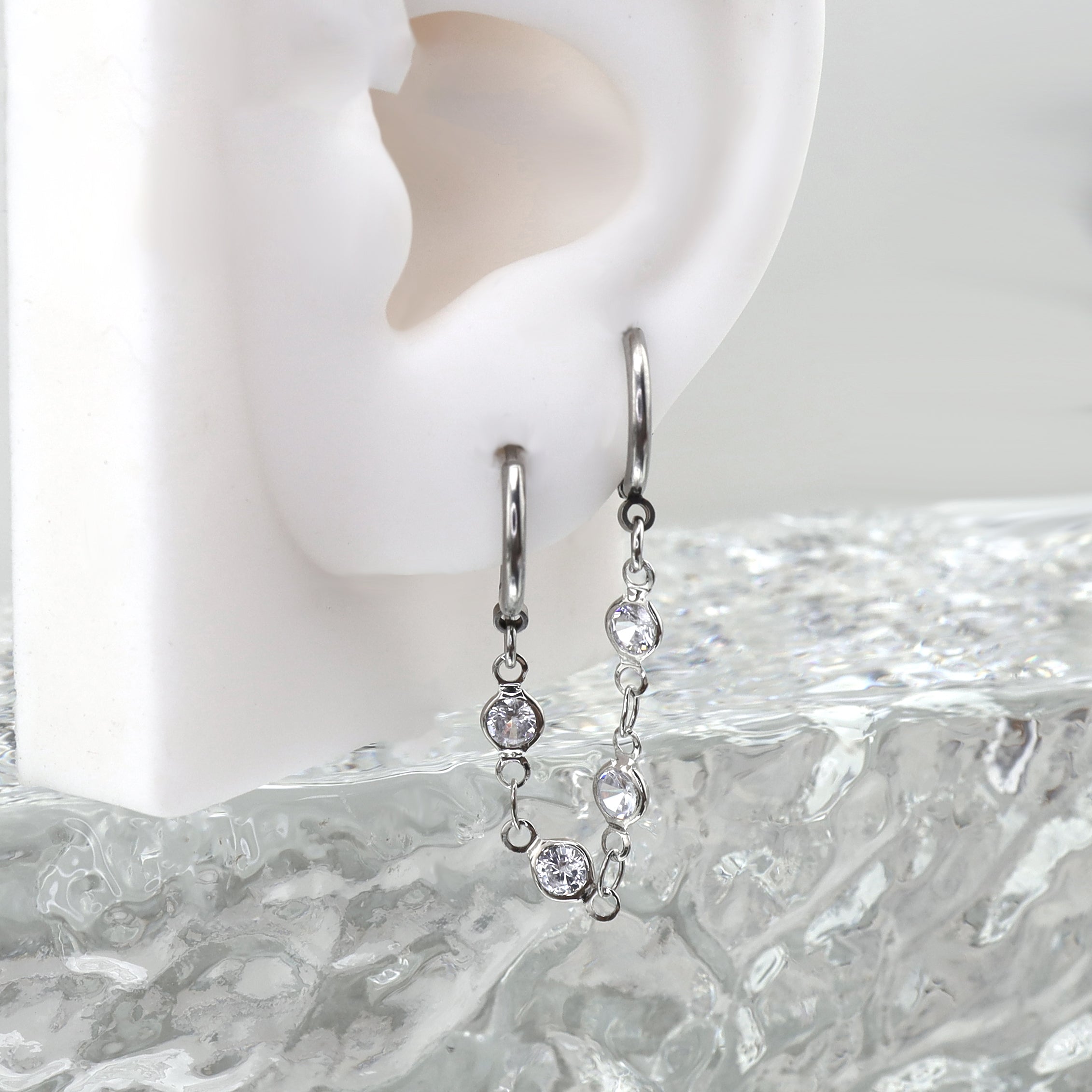 Double Hole CZ Chain stainless steel Earring - Double Hole CZ Chain stainless steel Earring - Default Title by CRUXJEWELRY