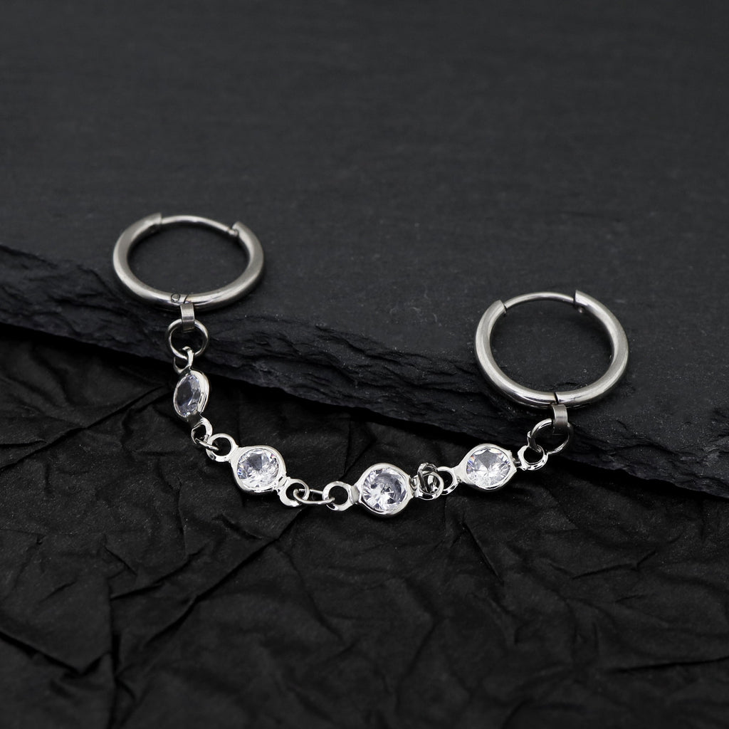 Double Hole CZ Chain stainless steel Earring - Double Hole CZ Chain stainless steel Earring - Default Title by CRUXJEWELRY
