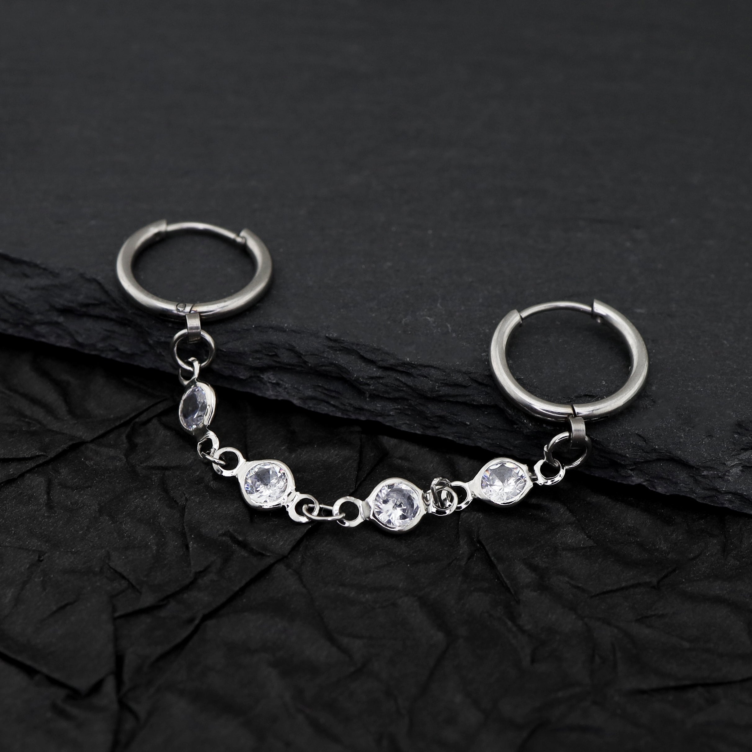 Double Hole CZ Chain stainless steel Earring - Double Hole CZ Chain stainless steel Earring - Default Title by CRUXJEWELRY
