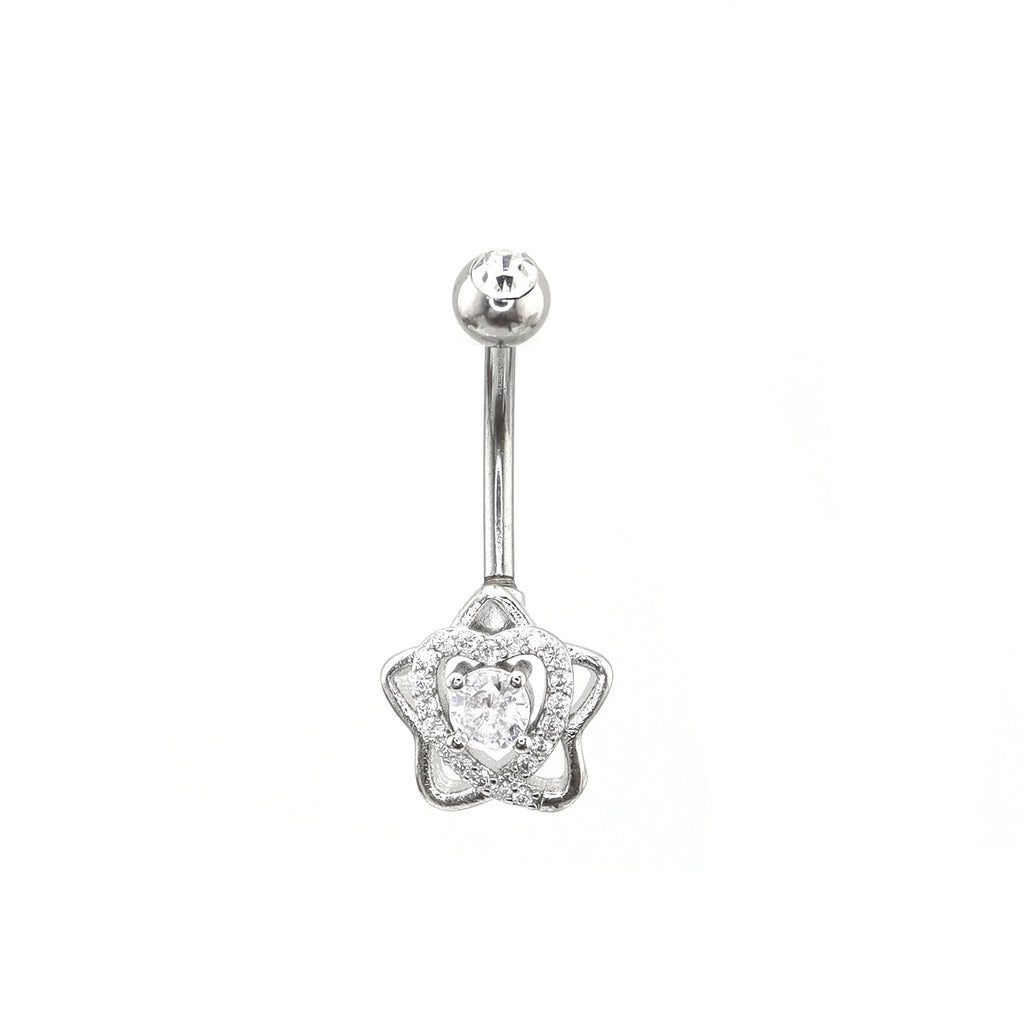 Openwork Pentagram CZ Stainless Steel Navel Ring - product image 2