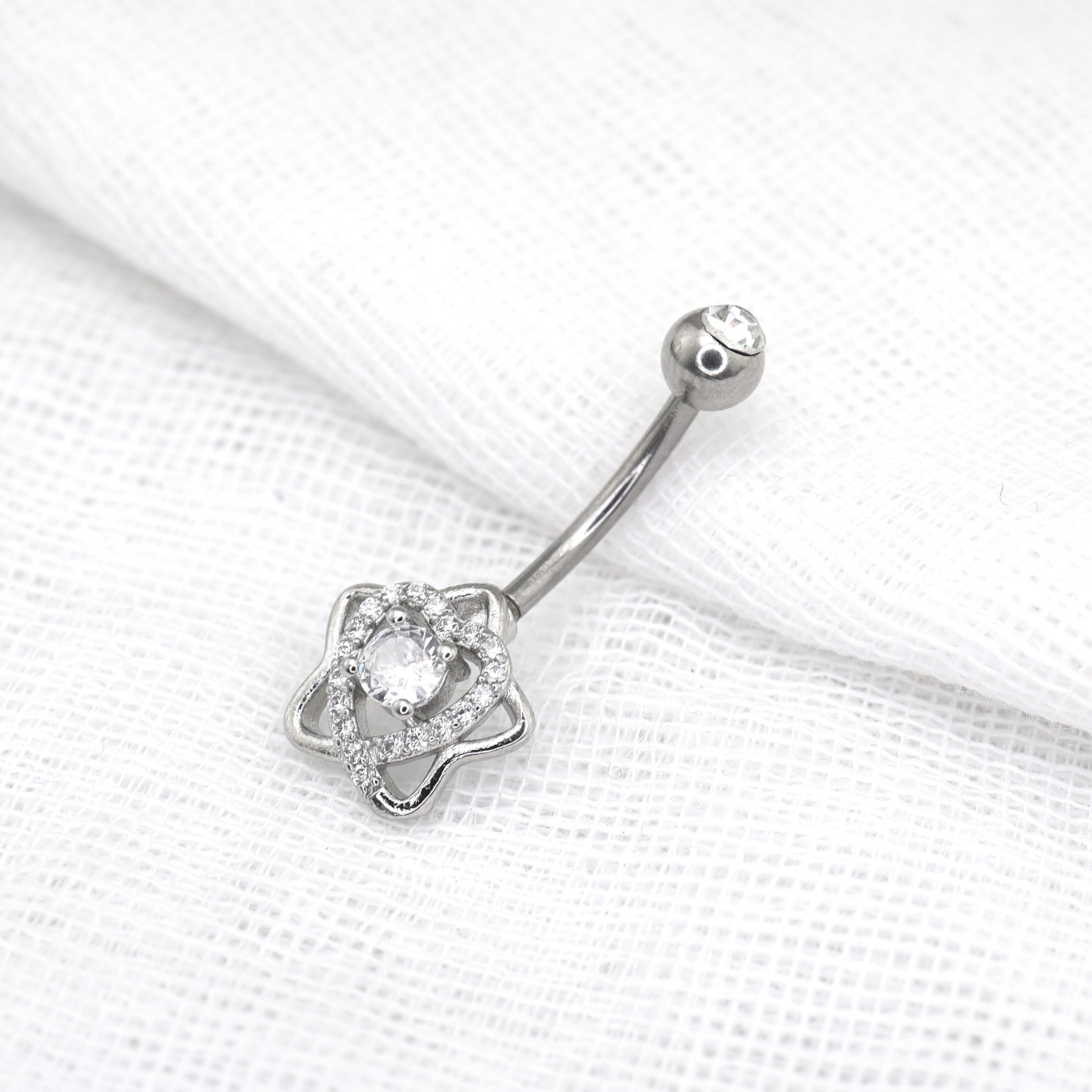 Openwork Pentagram CZ Stainless Steel Navel Ring - Openwork Pentagram CZ Stainless Steel Navel Ring - Default Title by CRUXJEWELRY