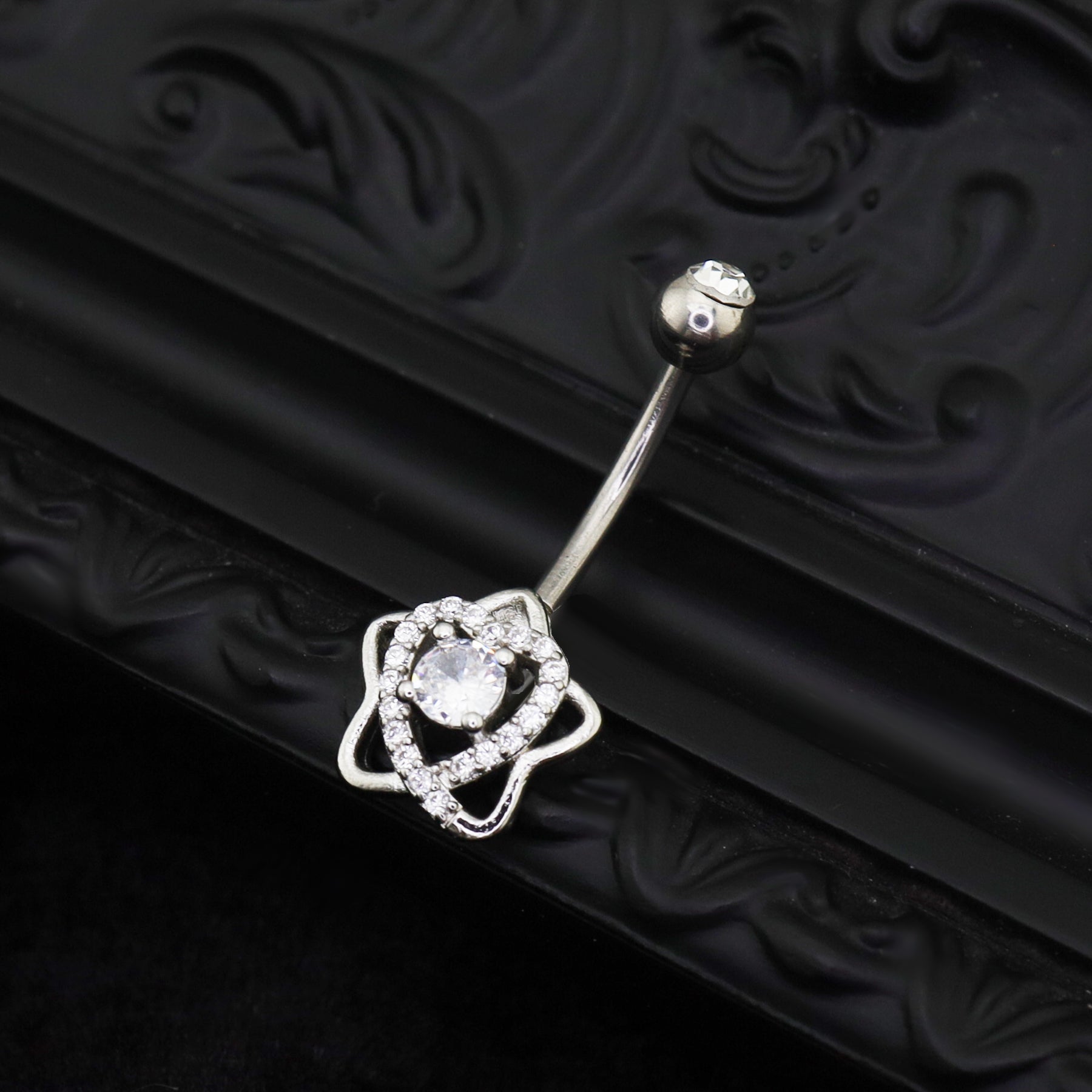 Openwork Pentagram CZ Stainless Steel Navel Ring - Openwork Pentagram CZ Stainless Steel Navel Ring - Default Title by CRUXJEWELRY