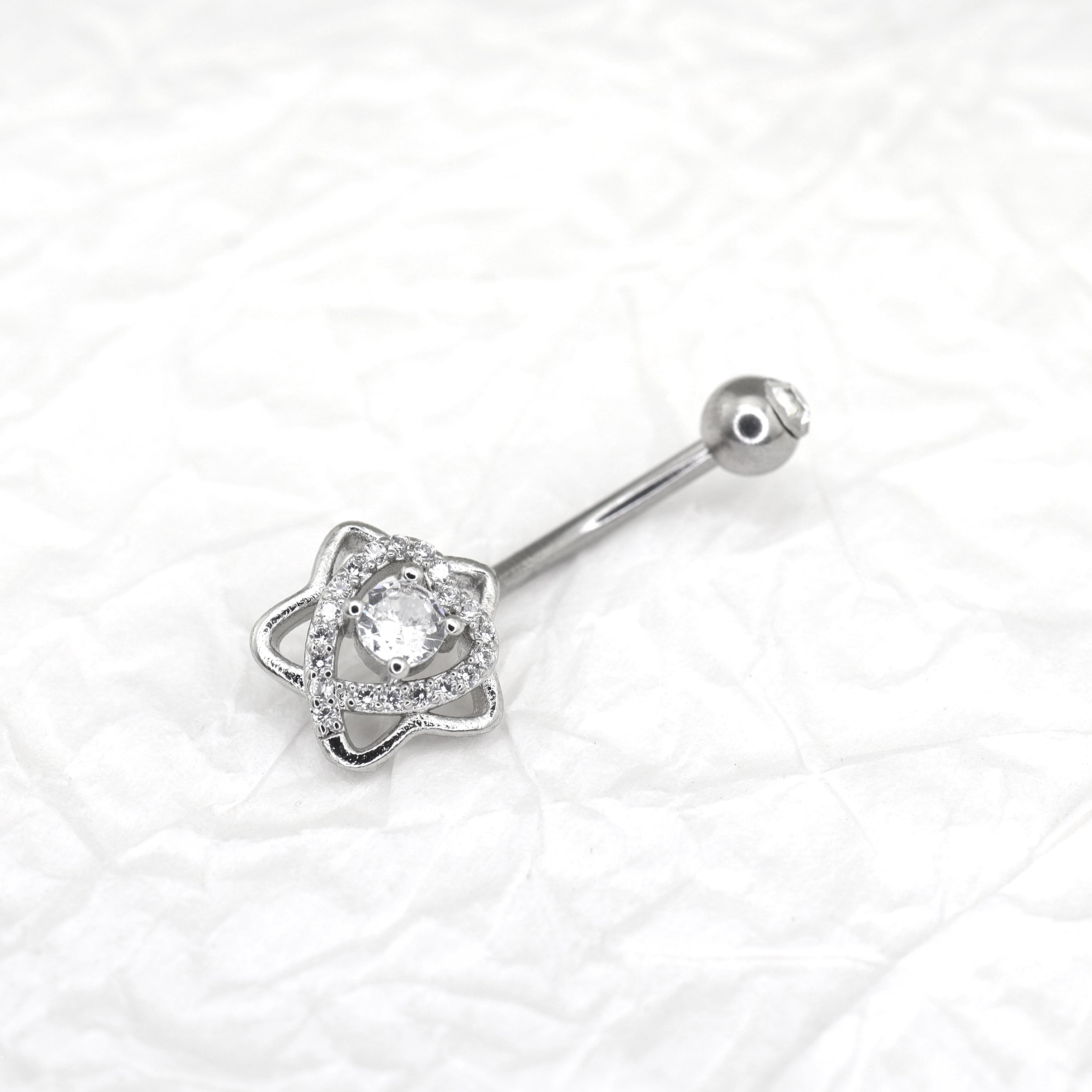 Openwork Pentagram CZ Stainless Steel Navel Ring - Openwork Pentagram CZ Stainless Steel Navel Ring - Default Title by CRUXJEWELRY