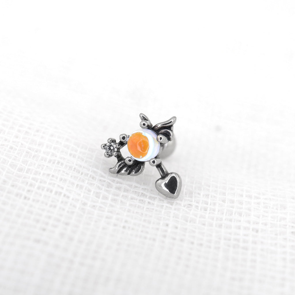 Heart Opal Wing stainless steel Ear Stud - Heart Opal Wing stainless steel Ear Stud - Single / silver-1 by CRUXJEWELRY