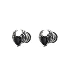 PAIR OF Heart CZ Wing stainless steel Ear Stud - PAIR OF Heart CZ Wing stainless steel Ear Stud - Black by CRUXJEWELRY