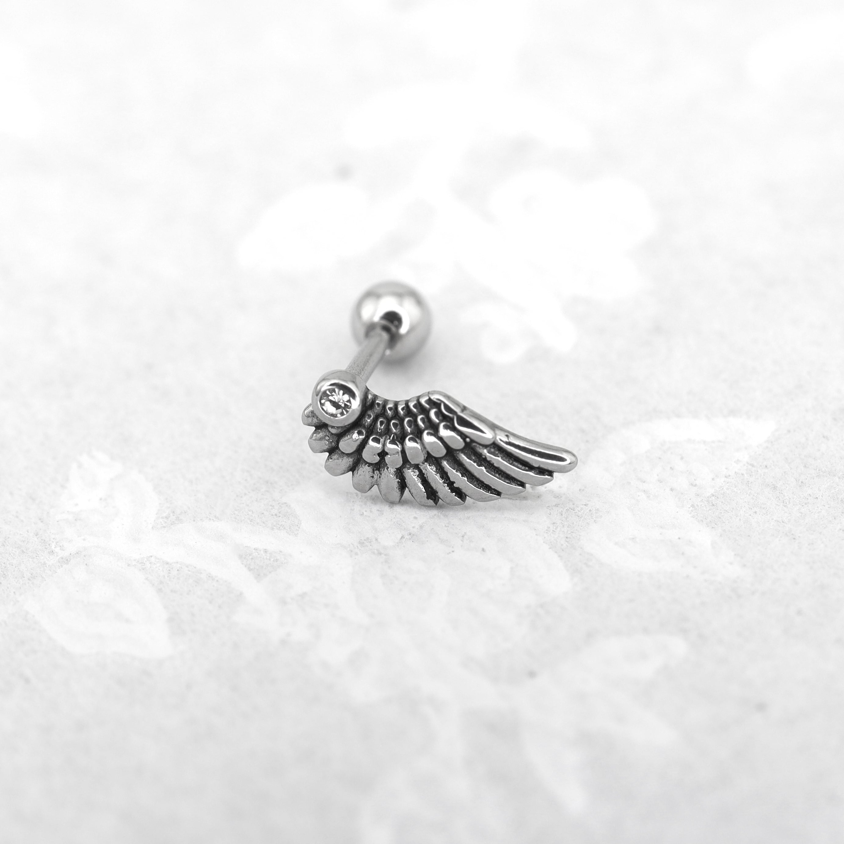 Single Wing CZ stainless steel Ear Stud - Single Wing CZ stainless steel Ear Stud - Single by CRUXJEWELRY