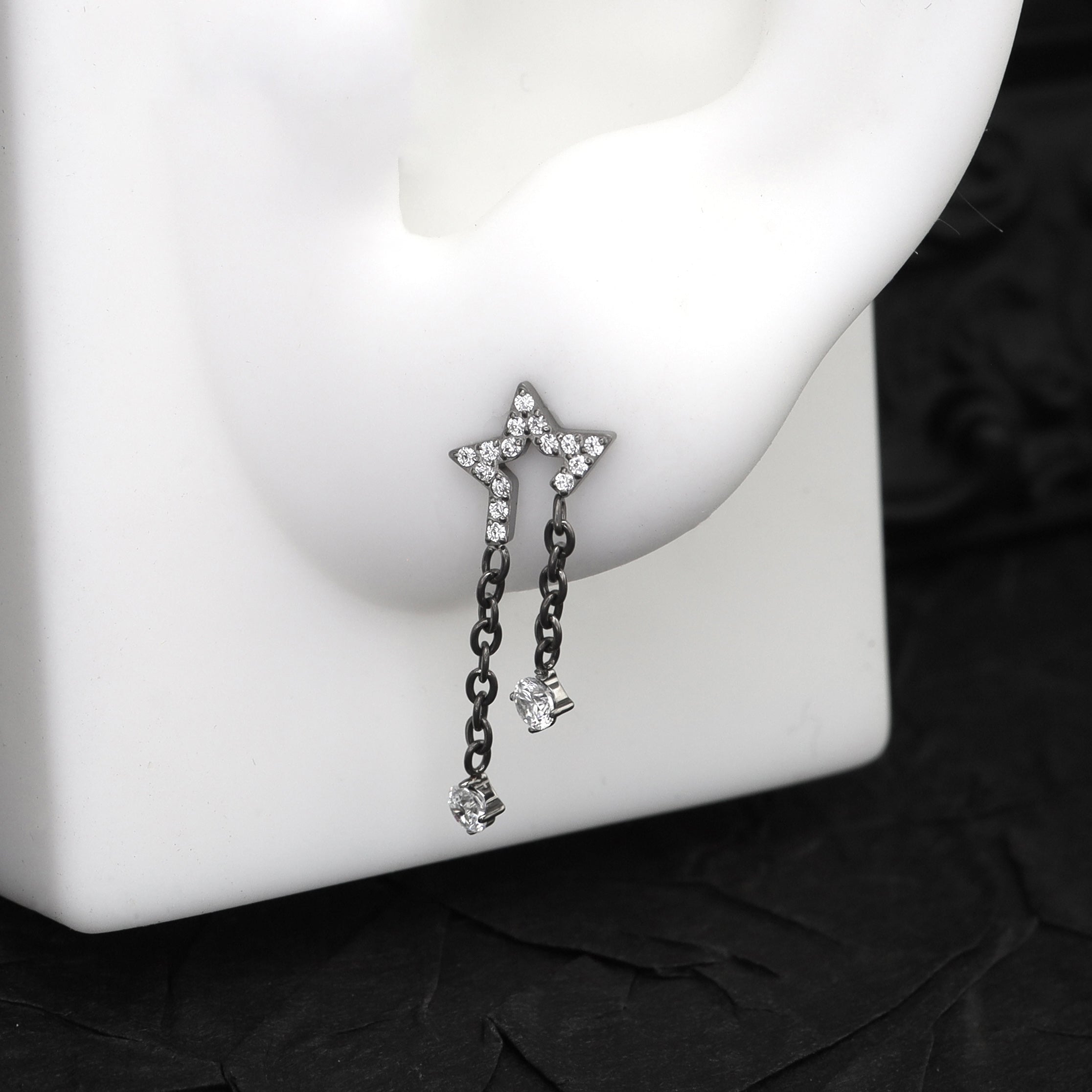 Pentagram CZ Internally Threaded Titanium Dangle Ear Stud - Pentagram CZ Internally Threaded Titanium Dangle Ear Stud - 6mm by CRUXJEWELRY
